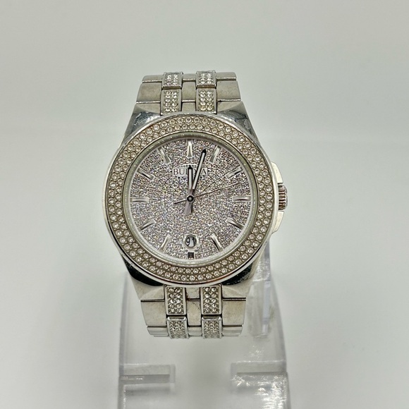 Bulova Phantom Mens Silver Stainless Steel Crystal Dial 42mm Date Watch 506
